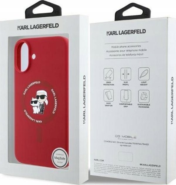 Case IPHONE 16 Karl Lagerfeld Hardcase Silicone Karl&Choupette Ring MagSafe (KLHMP16SSCMKCRHR) red