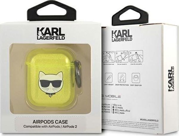 Karl Lagerfeld Θήκη AirPods 1/2 Choupette Head, Προστατευτική Θήκη, Κίτρινο