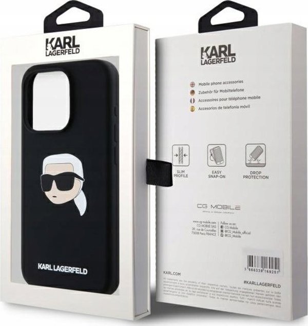 Θήκη Karl Lagerfeld KLHMP15LSKHPPLK iPhone 15 Pro 6.1" μαύρο/μαύρο σκληρή θήκη Σιλικόνη Karl Head Print MagSafe