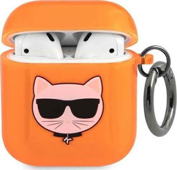 Karl Lagerfeld Choupette Head Glitter Θήκη για AirPods 1/2, TPU, Πορτοκαλί