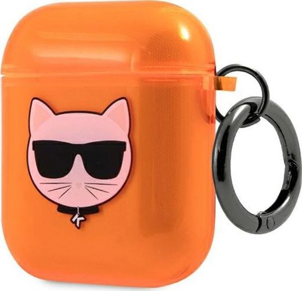 Karl Lagerfeld Choupette Head Glitter Θήκη για AirPods 1/2, TPU, Πορτοκαλί