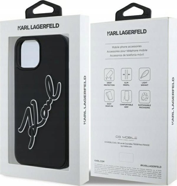 Θήκη Karl Lagerfeld KLHCP15S3DRKSDLK iPhone 15 6.1" μαύρο/μαύρο σκληρή θήκη 3D Rubber Signature
