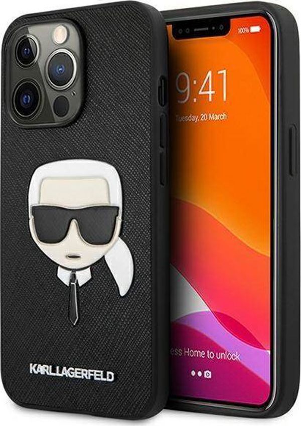 Σκληρή θήκη Karl Lagerfeld KLHCP13LSAKHBK Apple iPhone 13 Pro μαύρη Saffiano Ikonik Karl`s Head