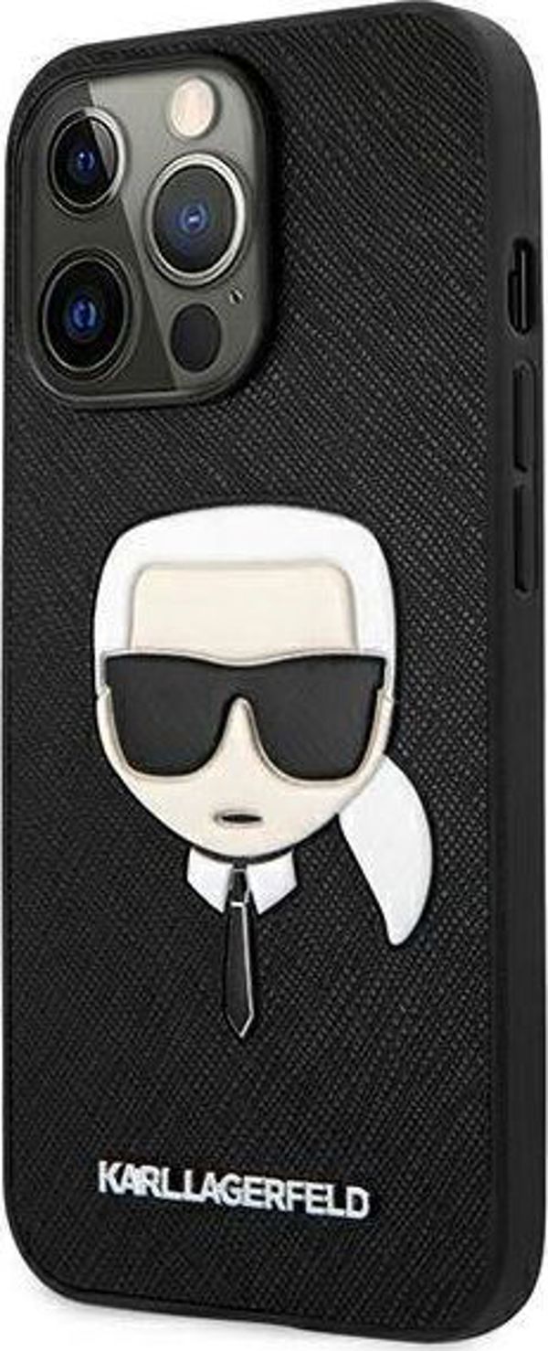 Σκληρή θήκη Karl Lagerfeld KLHCP13LSAKHBK Apple iPhone 13 Pro μαύρη Saffiano Ikonik Karl`s Head