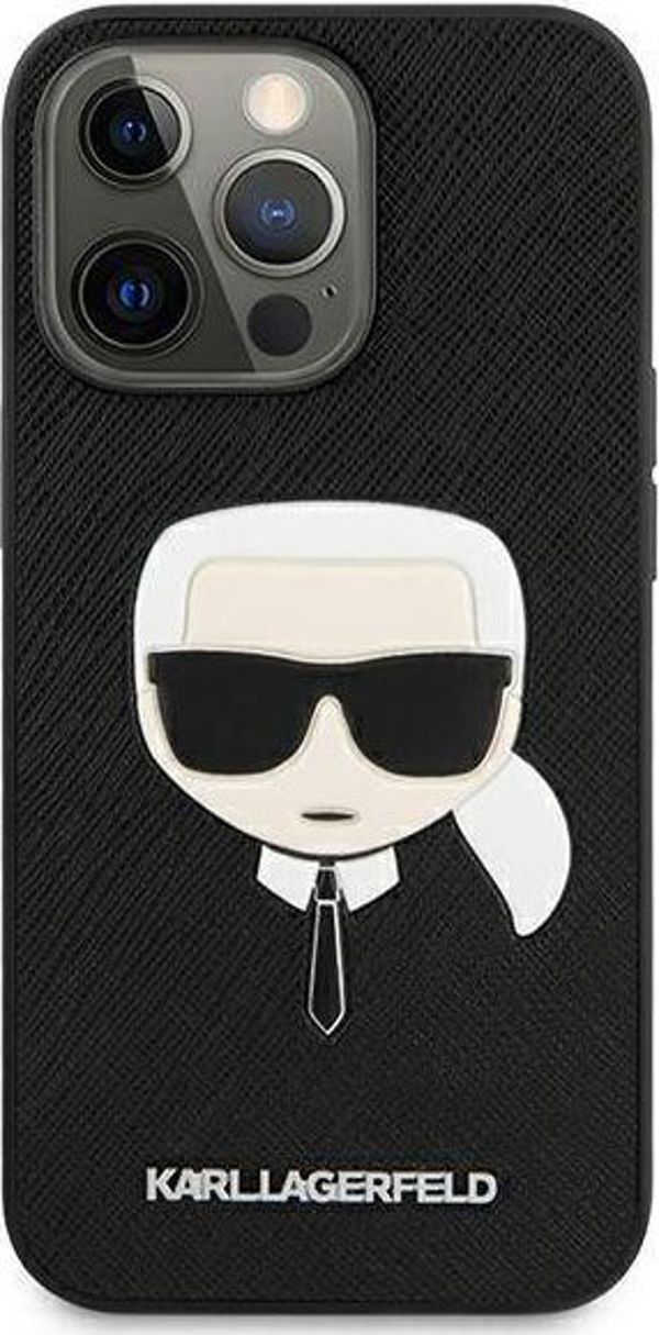 Σκληρή θήκη Karl Lagerfeld KLHCP13LSAKHBK Apple iPhone 13 Pro μαύρη Saffiano Ikonik Karl`s Head