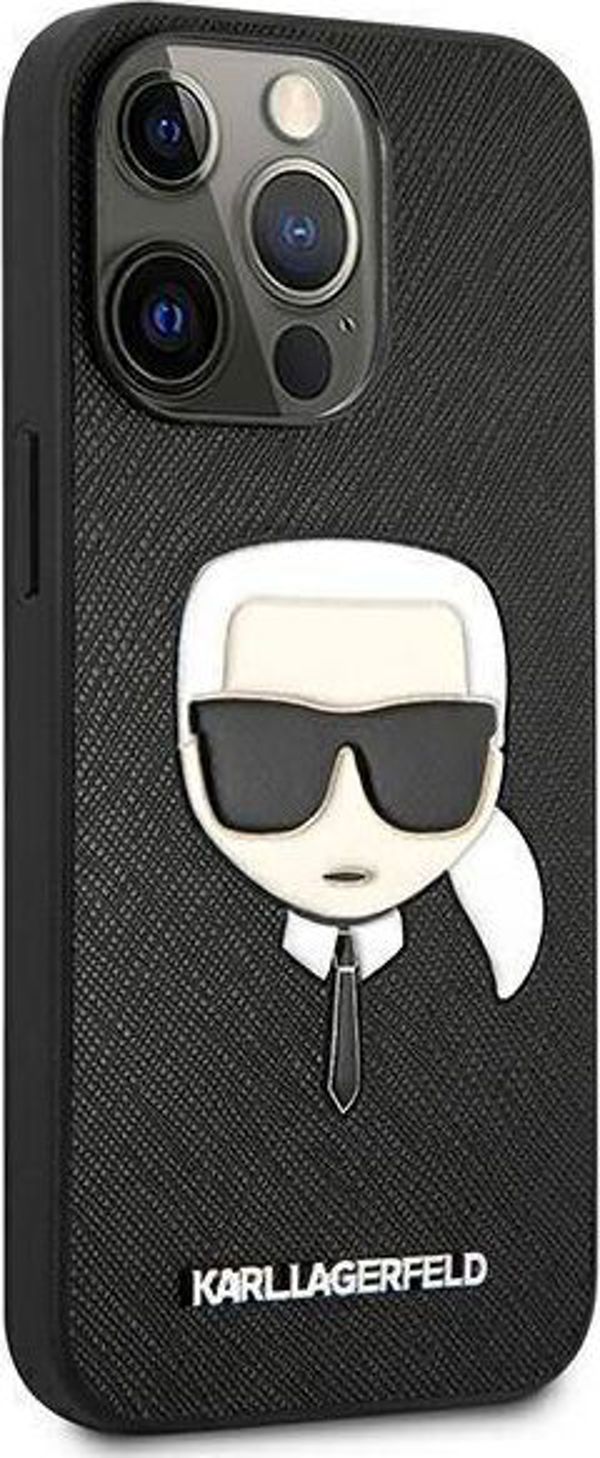 Σκληρή θήκη Karl Lagerfeld KLHCP13LSAKHBK Apple iPhone 13 Pro μαύρη Saffiano Ikonik Karl`s Head