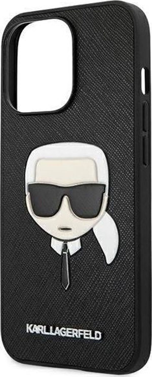 Σκληρή θήκη Karl Lagerfeld KLHCP13LSAKHBK Apple iPhone 13 Pro μαύρη Saffiano Ikonik Karl`s Head