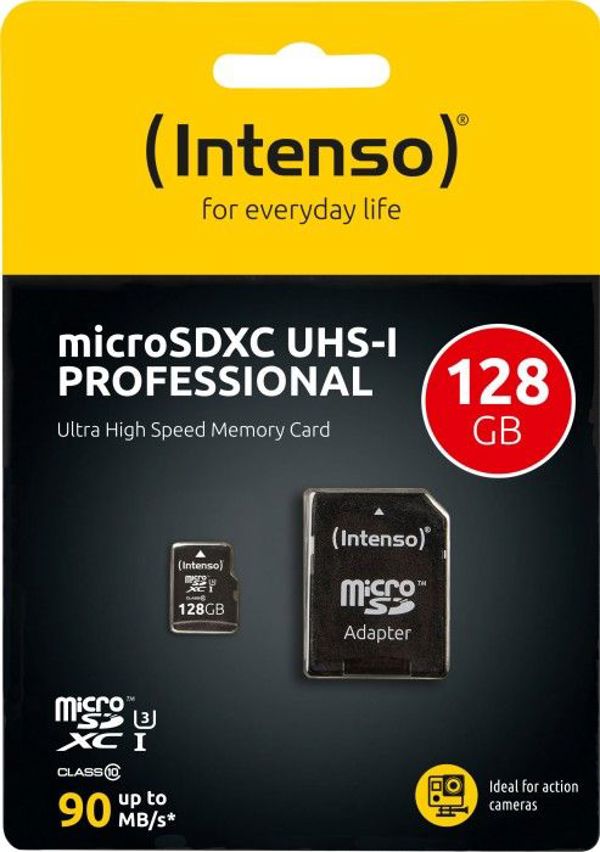 Κάρτα Μνήμης Intenso Professional MicroSDXC 128GB, Class 10 UHS-I/U1, Ταχύτητα Ανάγνωσης 90 MB/s