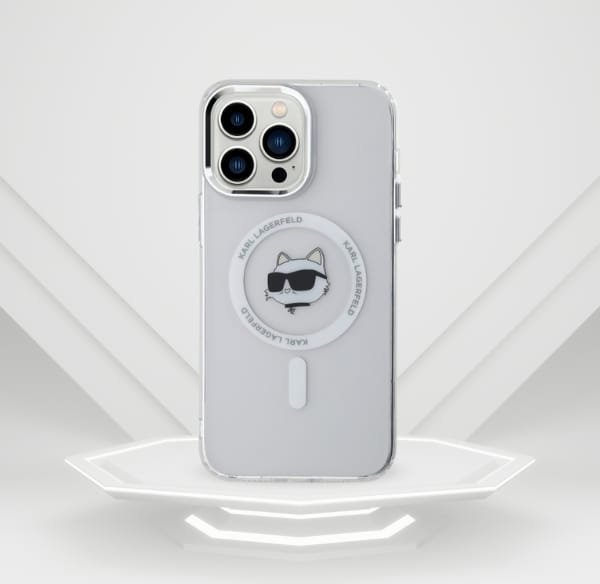 Σκληρή θήκη Karl Lagerfeld Karl Lagerfeld KLHMP14XHLSCHH iPhone 14 Pro Max 6.7" λευκό/λευκό IML Metal Choupette Head MagSafe