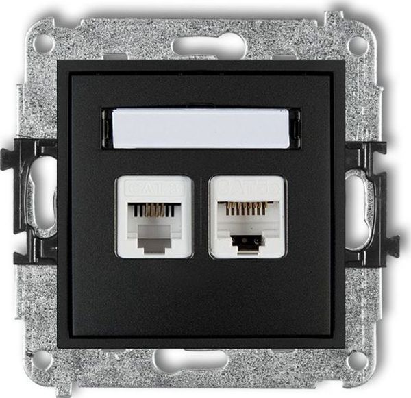 Karlik MINI Τηλεφωνική Πρίζα RJ11 + Πρίζα Υπολογιστή RJ45 Cat 5e, 8 Επαφών, Χωρίς Εργαλεία, Ματ Μαύρο, 12MGTK