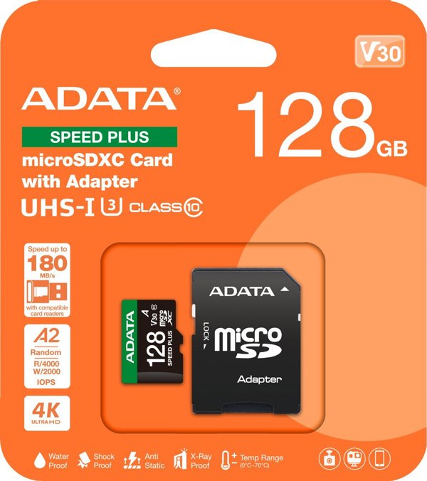 Κάρτα Μνήμης ADATA MicroSDXC 128GB Speed Plus UHS-I U3 A2 V30 (UD128GUI3V30A2SP-RA1)