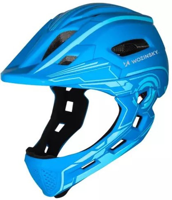 Kask rowerowy fullface dzieciecy Wozinsky z tylna lampka USB S - niebieski