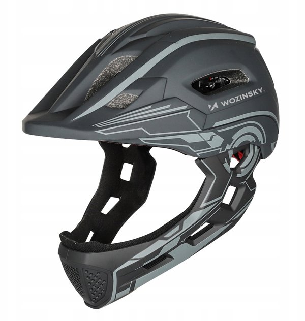 Kask rowerowy fullface dzieciecy Wozinsky z tylna lampka USB S szary