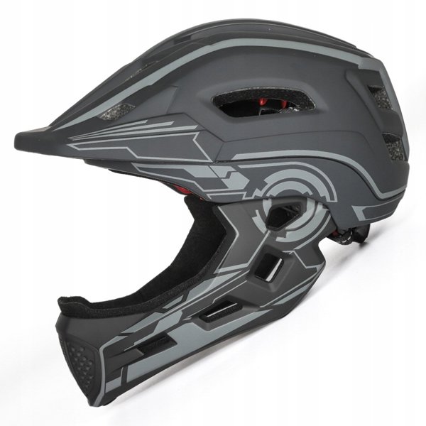 Kask rowerowy fullface dzieciecy Wozinsky z tylna lampka USB S szary