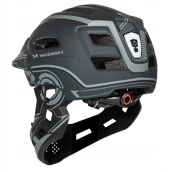 Kask rowerowy fullface dzieciecy Wozinsky z tylna lampka USB S szary