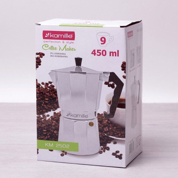 Καφετιέρα Kamille 2502 Αλουμινίου Moka Pot 450ml (9 Φλιτζάνια) - Κατάλληλη για Εστίες (Εκτός Επαγωγικών)