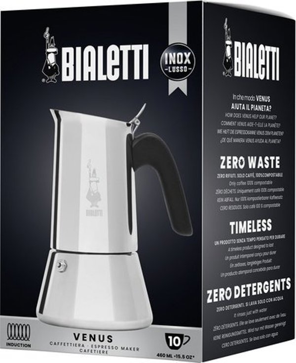 Καφετιέρα Bialetti Venus 10 Φλιτζάνια, Μπρίκι Εσπρέσο από Ανοξείδωτο Ατσάλι, Ασημί