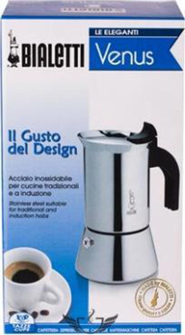 Bialetti Καφετιέρα Moka New Venus 4 Φλιτζανιών, Ανοξείδωτη, Συμβατή με Επαγωγικές Εστίες, Ασημί