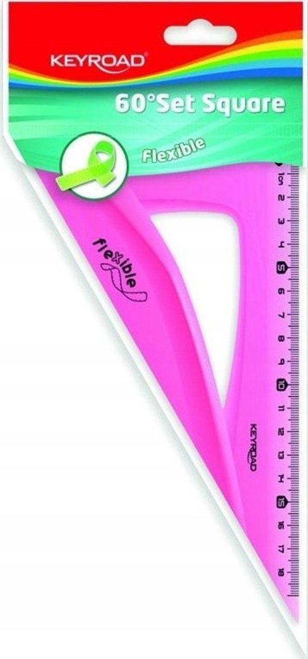 Keyroad τρίγωνο KEYROAD, 18 cm, 60 μοίρες, εύκαμπτο, με κρεμαστή ετικέτα, διάφορα χρώματα