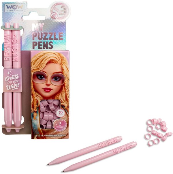 KIDS Długopisy 2x Długopis Wow Puzzle 2szt 70 Liter Do Ułożenia Dla Przyjaciółek / Wow00076 - Różowy (SB12183)