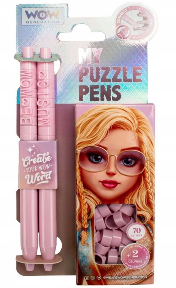 KIDS Długopisy 2x Długopis Wow Puzzle 2szt 70 Liter Do Ułożenia Dla Przyjaciółek / Wow00076 - Różowy (SB12183)