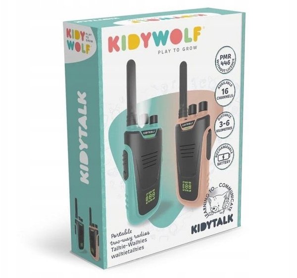 Kidywolf KIDYTALK-NC Ασύρματοι Πομποδέκτες Walkie Talkie για Παιδιά και Ενήλικες, Εμβέλεια έως 6km, Χρώμα Μπεζ/Τυρκουάζ
