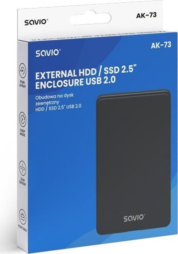 Savio Θήκη για Εξωτερικό Δίσκο HDD/SSD 2.5" USB 2.0 AK-73 - Μαύρη