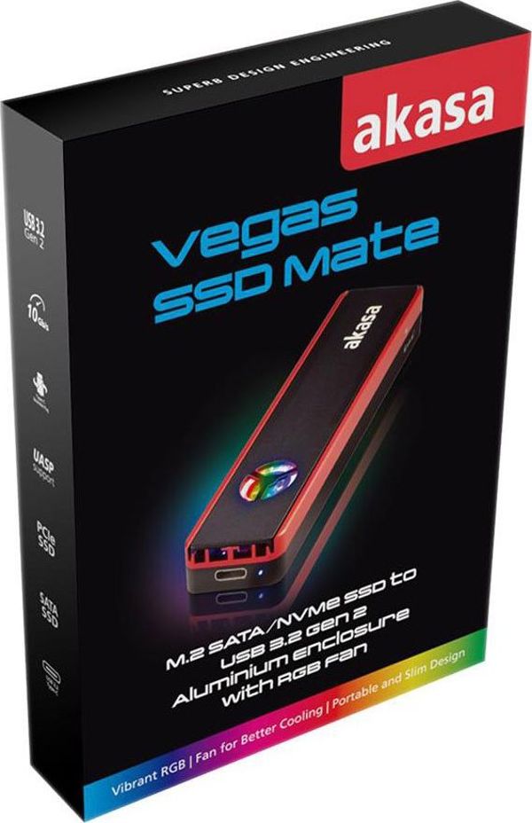 Akasa Vegas SSD Mate Θήκη M.2 PCIe NVMe SSD, USB-C 3.2 Gen 2, Αλουμίνιο με RGB Φωτισμό (AK-ENU3M2-06)