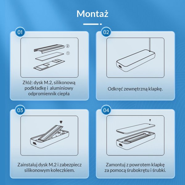 Orico Θήκη SSD M.2 NVMe, USB 3.2 Gen 2x2, Ταχύτητα 20Gbps, Υποστήριξη έως 4TB, Με Καλώδιο 2-σε-1 (USB-C/USB-A)