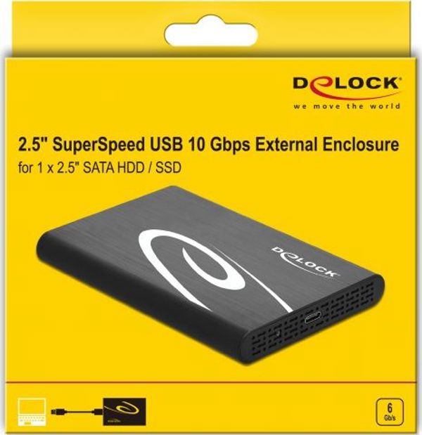 Delock Θήκη Σκληρού Δίσκου 2.5″ SATA HDD/SSD, USB-C 3.2 Gen 2, Αλουμίνιο, 10Gbps (42610)