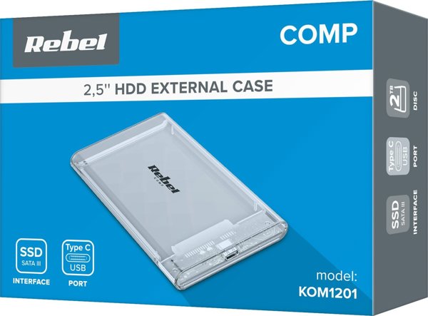 Rebel Comp Θήκη Σκληρού Δίσκου 2.5" SATA USB-C 3.1, Διαφανής