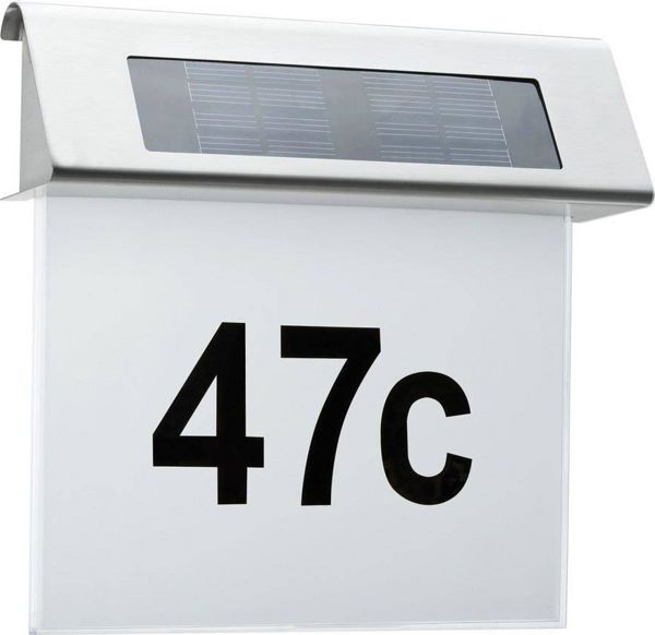 Φωτιστικό Τοίχου Paulmann Solar LED Αριθμού Σπιτιού IP44, Ανοξείδωτο Ατσάλι, 1x0,2W (PL93765)