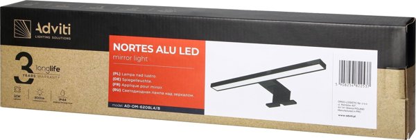 Orno NORTES Φωτιστικό Τοίχου LED 12W 900lm 4000K, Μήκος 50cm, Για Καθρέφτη Μπάνιου, Αλουμίνιο, Μαύρο (AD-OM-6208L4/B)