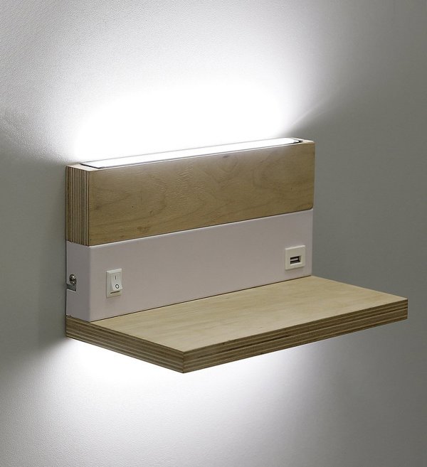 Candellux Anet Ξύλινη Απλίκα Τοίχου με Ράφι, Μαύρο Χρώμα, 4000K