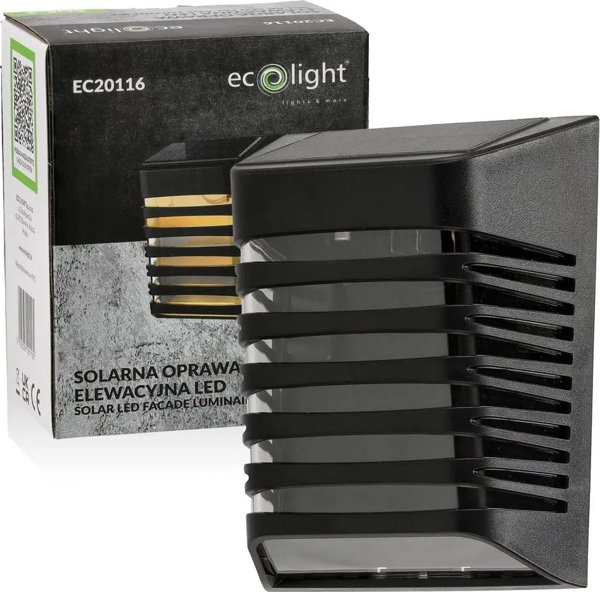 ECOLIGHT2 Ηλιακό Φωτιστικό Τοίχου SOE-2 EC20116 1x0.25W LED 4000K, Μαύρο
