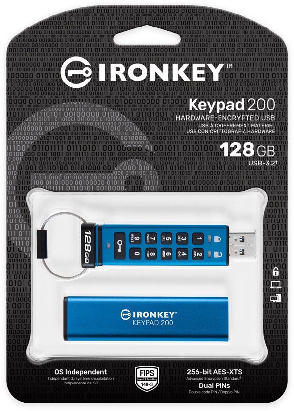 Kingston IronKey klaviatūra 200 128GB USB 3.0 AES Encrypted