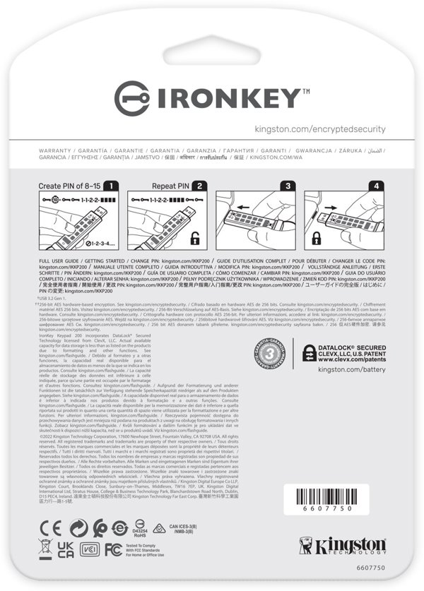 Kingston IronKey klaviatūra 200 128GB USB 3.0 AES Encrypted