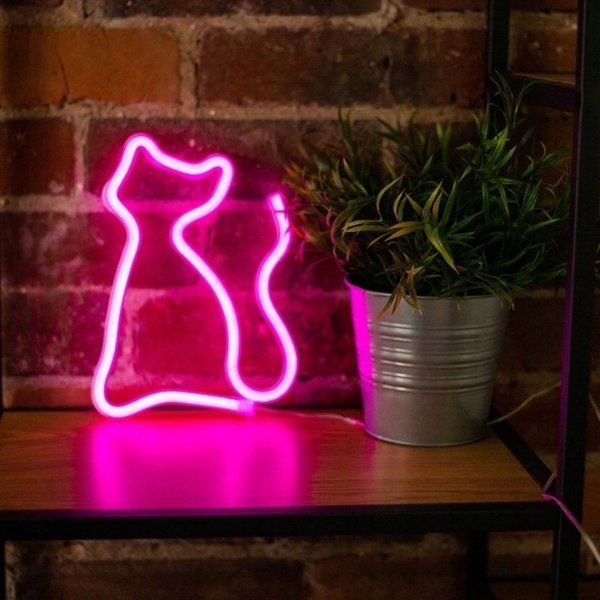 Φωτιστικό Τοίχου Forever Light Neon LED Γάτα Ροζ USB FLNEO4