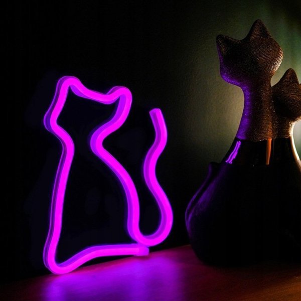 Φωτιστικό Τοίχου Forever Light Neon LED Γάτα Ροζ USB FLNEO4