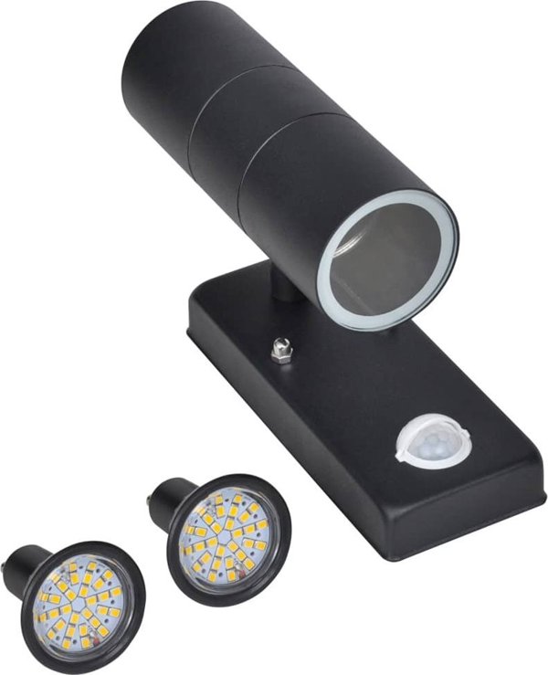 vidaXL Φωτιστικό Τοίχου LED από Ανοξείδωτο Ατσάλι σε Σχήμα Κύλινδρου με Αισθητήρα, Μαύρο