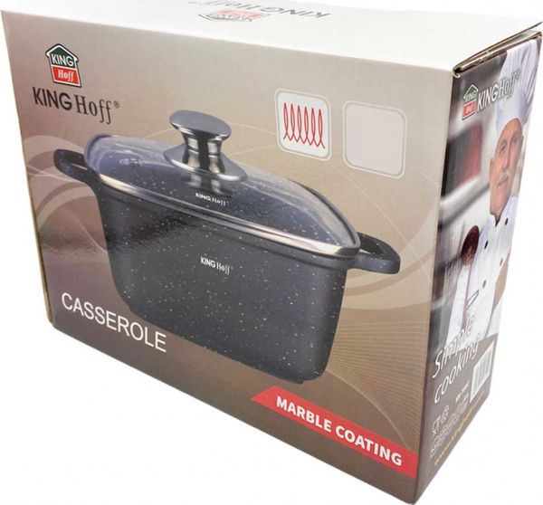 KingHoff KH-1602 Μαρμάρινη Κατσαρόλα 22cm 3.7L με Αντικολλητική Επίστρωση Cookmark και Καπάκι από Σκληρυμένο Γυαλί