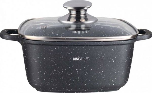 KingHoff KH-1601 Τετράγωνη Γλάστρα 20cm με Μαρμάρινη Επικάλυψη 2.8L και Γυάλινο Καπάκι