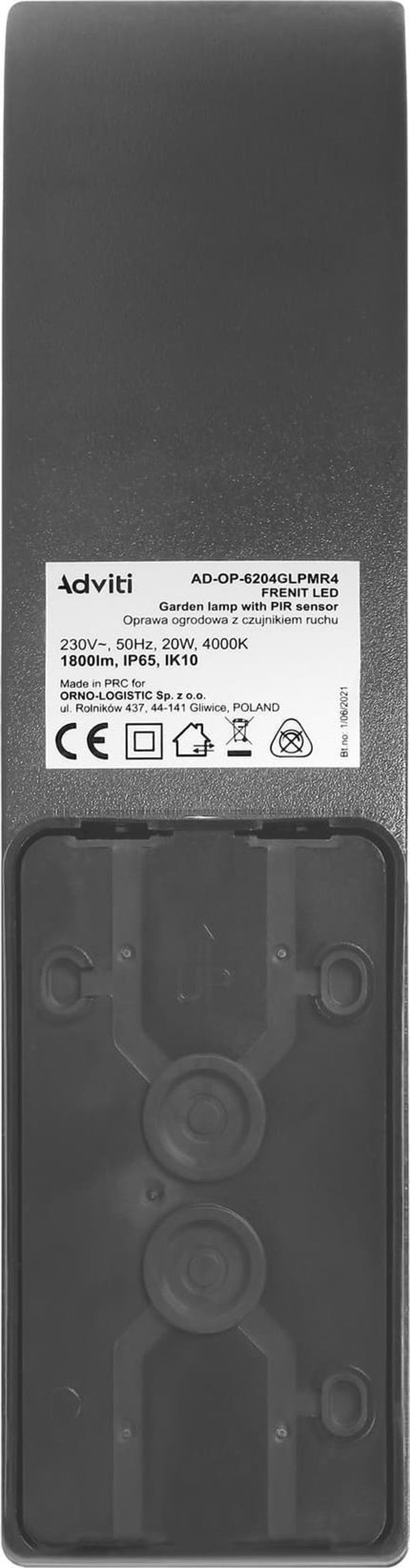 Απλίκα Orno FRENIT LED 20W, Φωτιστικό Κήπου με Αισθητήρα Κίνησης, 1800lm, IP65, 4000K, Dimmable, Γκρι