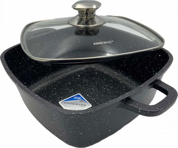 KingHoff KH-1603 Μαρμάρινη Γλάστρα Μαγειρέματος 24cm, 4.5L με Αντικολλητική Επίστρωση Cookmark και Γυάλινο Καπάκι