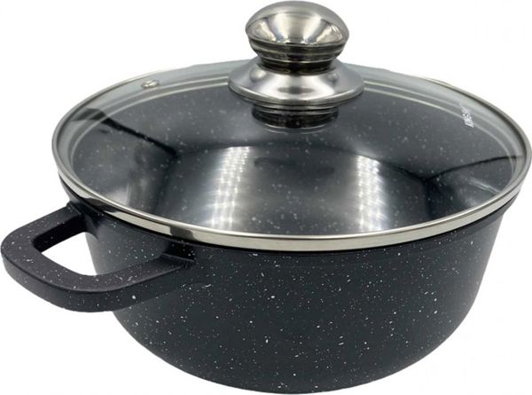 KingHoff Χυτή Μαρμάρινη Κατσαρόλα 26cm KH-1596 5.6lt με Γυάλινο Καπάκι