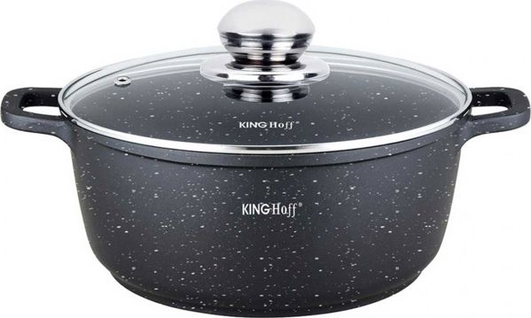 KingHoff Χυτή Κατσαρόλα KH-1593 με Μαρμάρινη Επίστρωση Cookmark, 20cm, 2.3L, με Γυάλινο Καπάκι