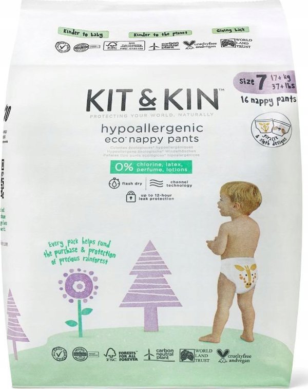 Kit and Kin Πάνες Βρακάκια Nappy Pants, Μέγεθος 7 XXL (17kg+), Καμηλοπάρδαλη/Βραδύπους, 16 Τεμάχια