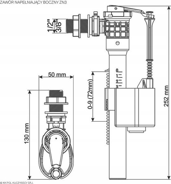 KK-Pol Βαλβίδα Πλωτήρα 1/2" ZN3 για Καζανάκι, Πλευρικής Σύνδεσης, Πλαστική, Water-Stop