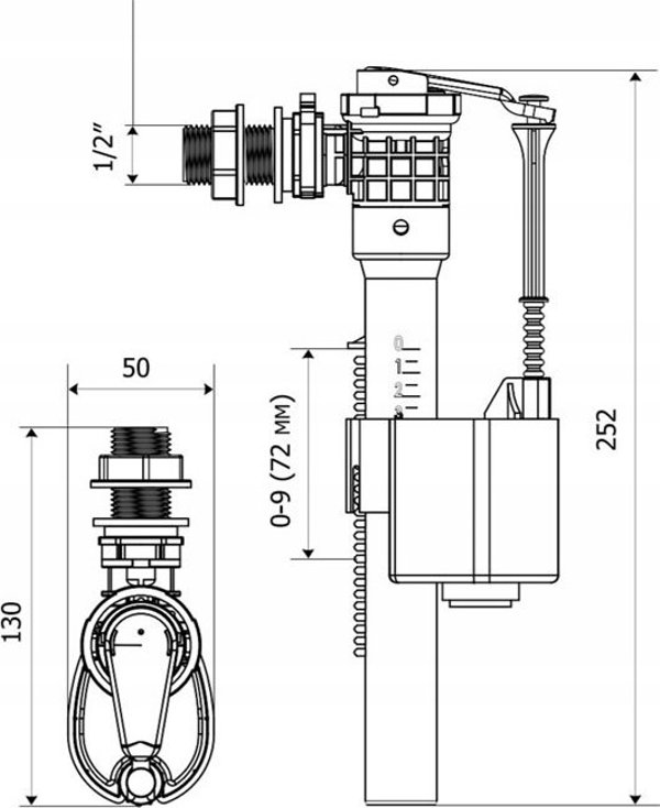 KK-Pol Βαλβίδα Πλωτήρα 1/2" ZN3 για Καζανάκι, Πλευρικής Σύνδεσης, Πλαστική, Water-Stop