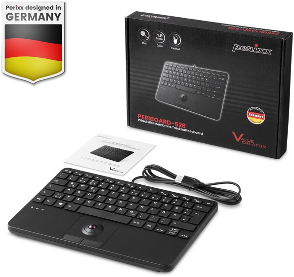 Perixx PERIBOARD-526 H Ενσύρματο Mini Πληκτρολόγιο με Trackball και USB Hub - Αγγλικό Layout